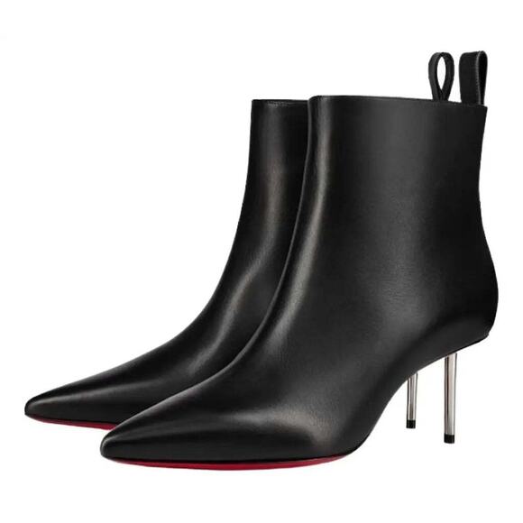 Christian Louboutin Shoes - Christian Louboutin Epic Booty 70 Black Calf Leather Zipper Heel Ankle Boot 37.5